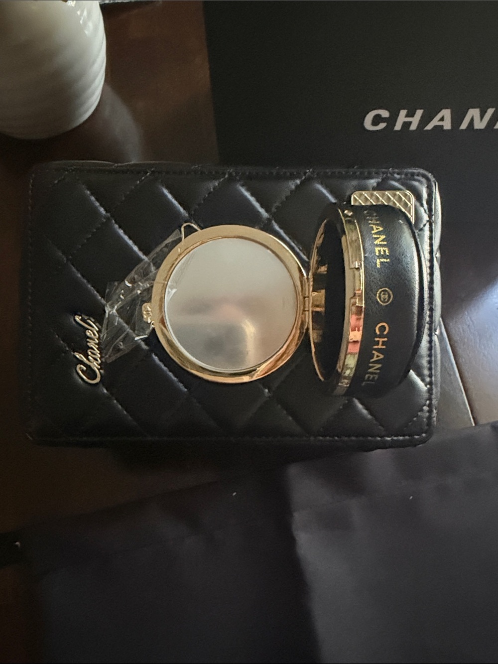 Black Quilted Vanity-Style Mini Crossbody with CC Emblem new - Picture 2 of 4